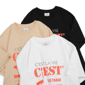 Áo thun oversize form rộng unisex màu trắng, đen, be in chữ CEST LA VIE