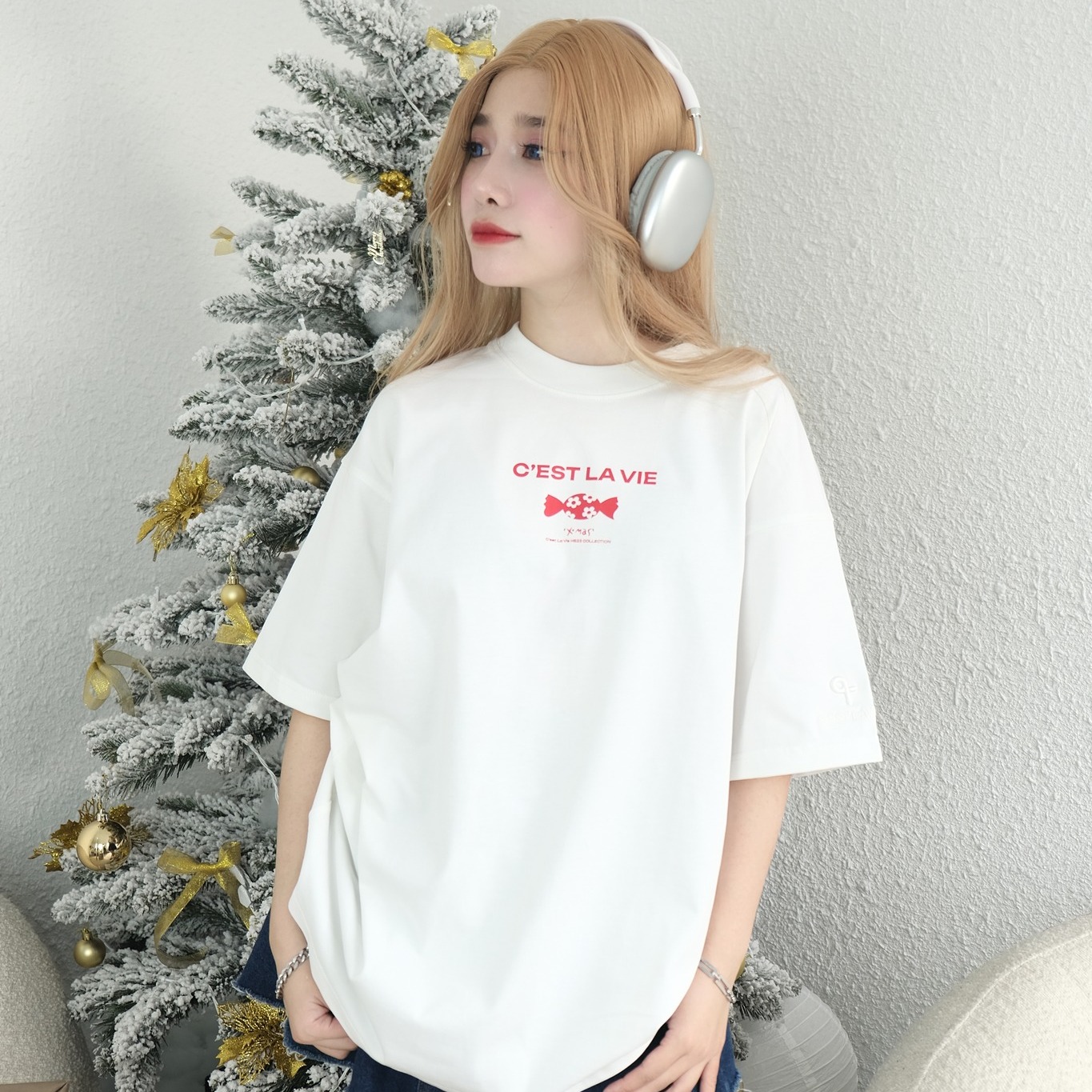 áo thun oversize cslavie garden white