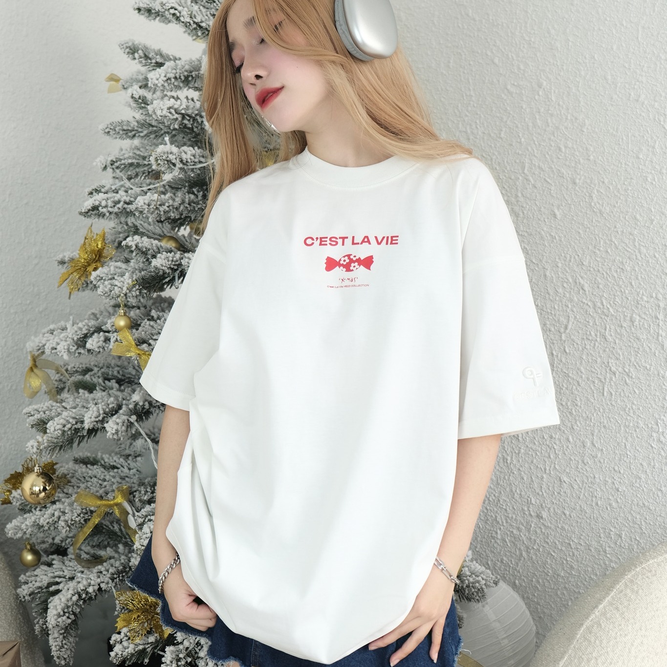 áo thun oversize cslavie candy white 562