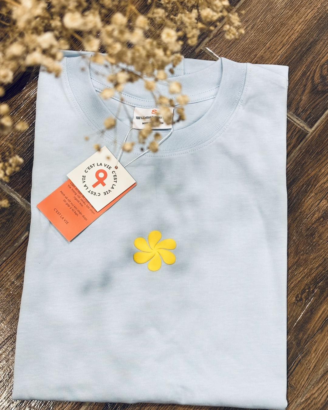 áo thun oversize cslavie flower blue