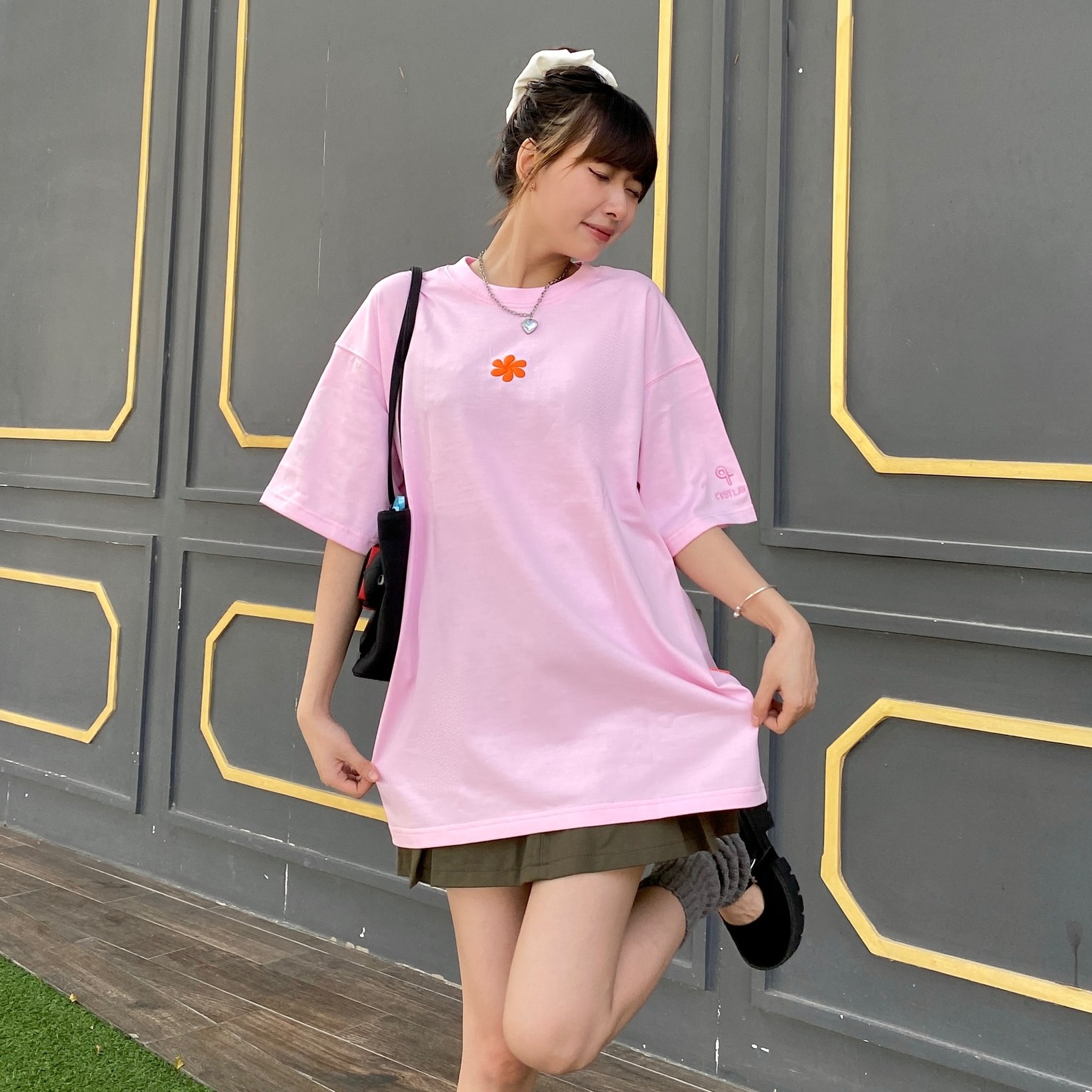 áo thun oversize cslavie flower pink 227