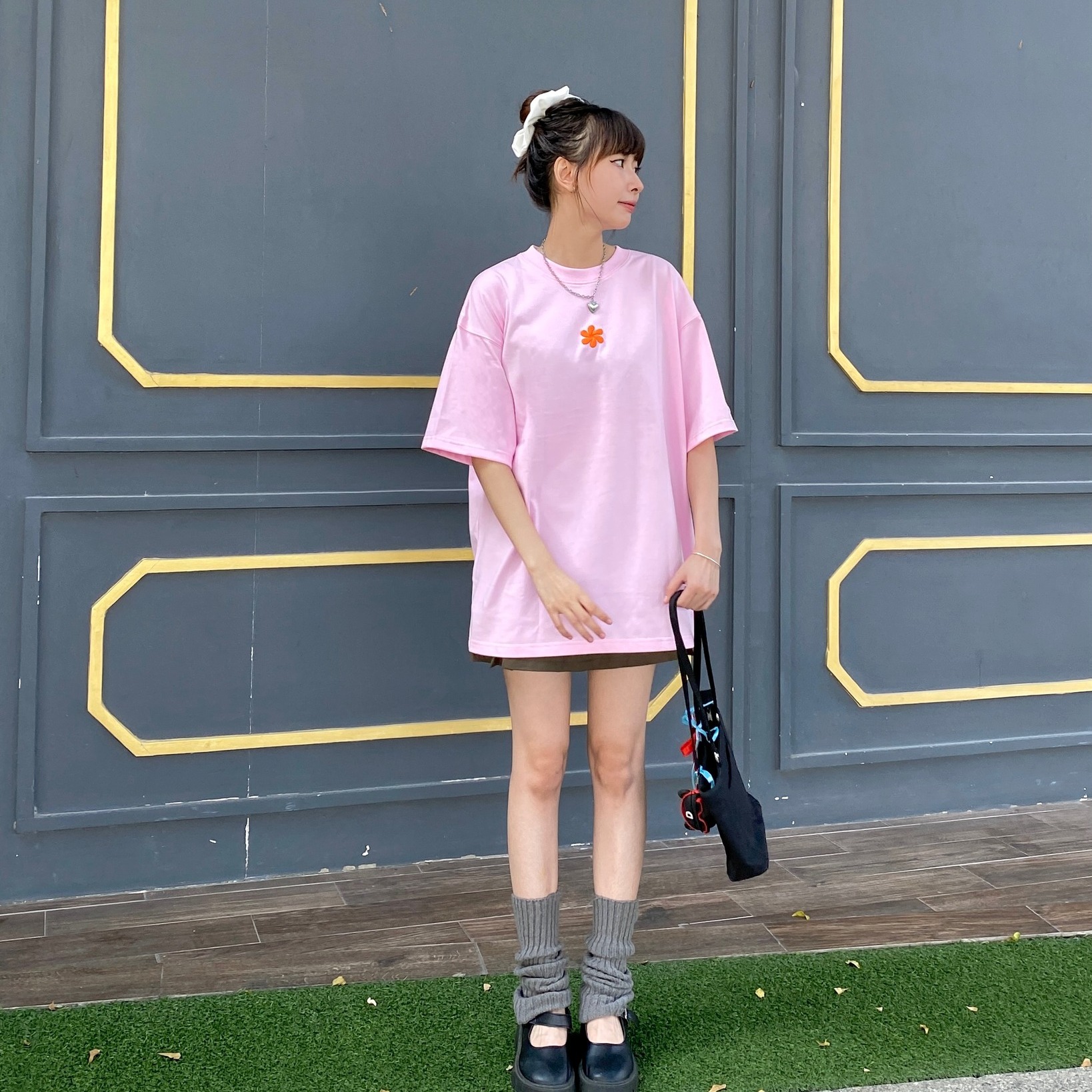 áo thun oversize cslavie flower pink