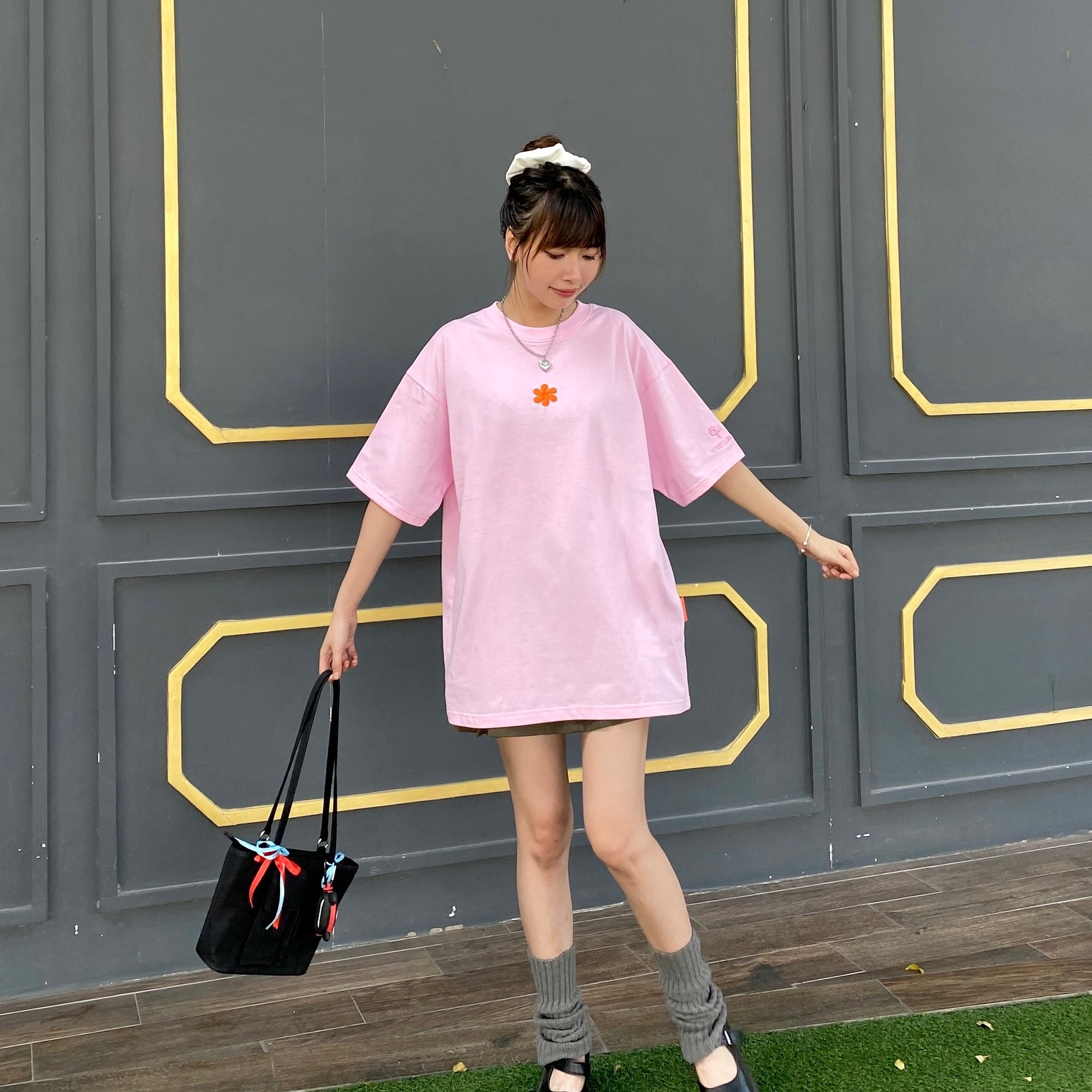 áo thun oversize cslavie flower pink 444