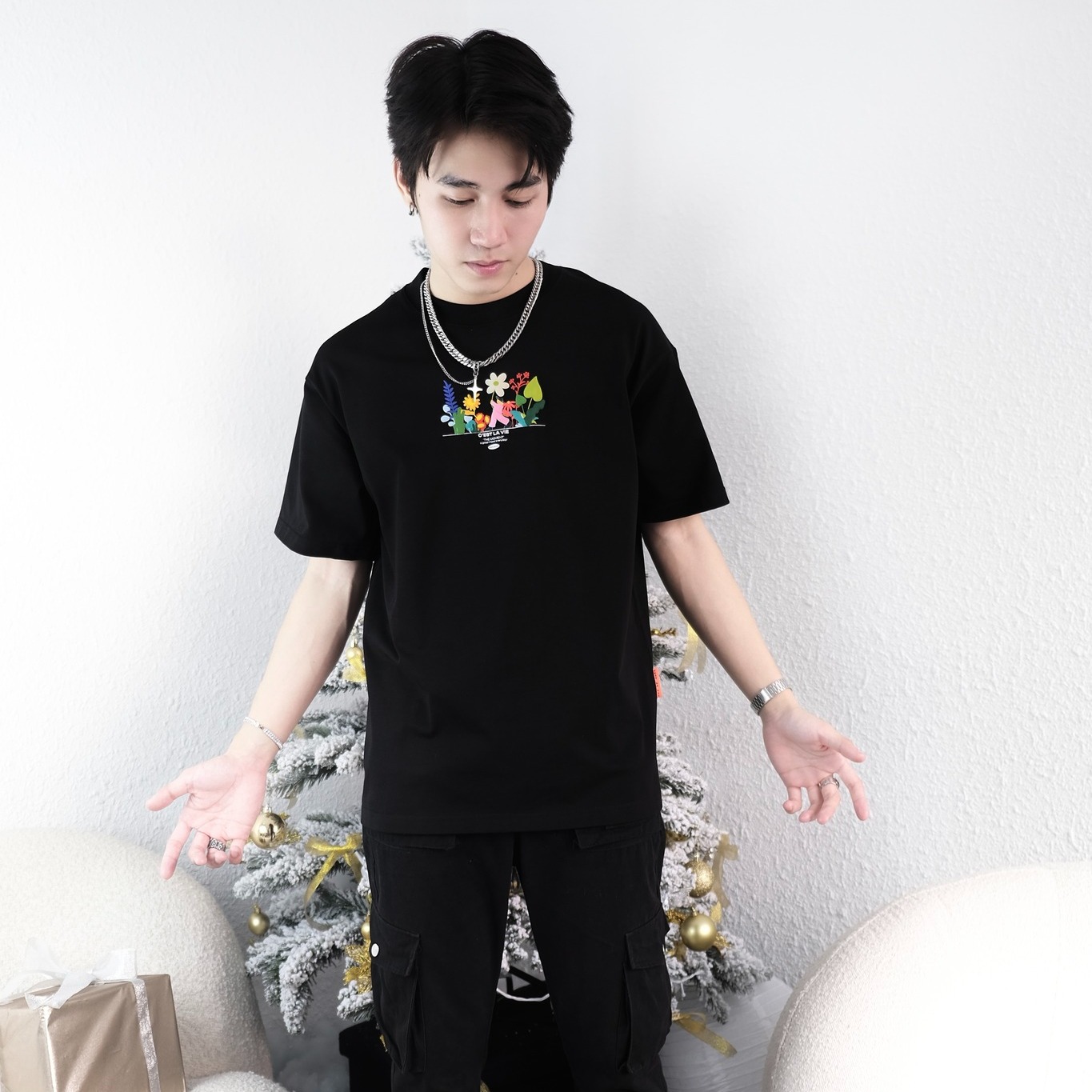 áo thun oversize cslavie garden black