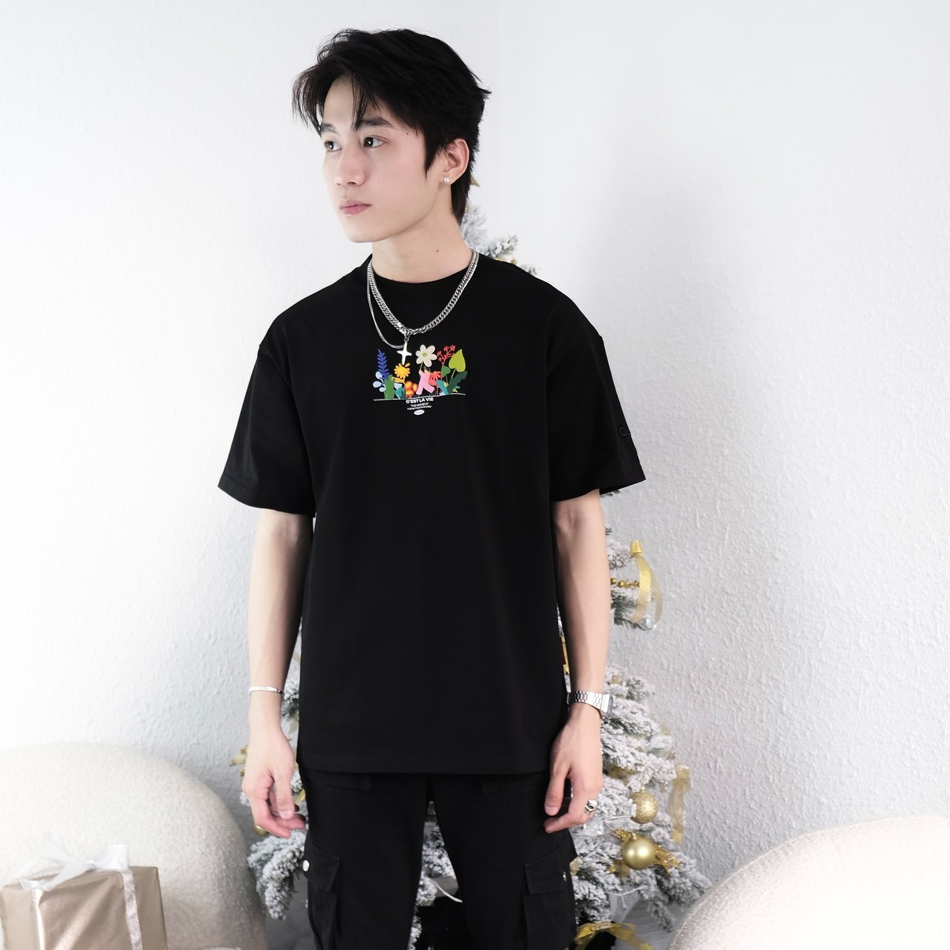 áo thun oversize cslavie garden black