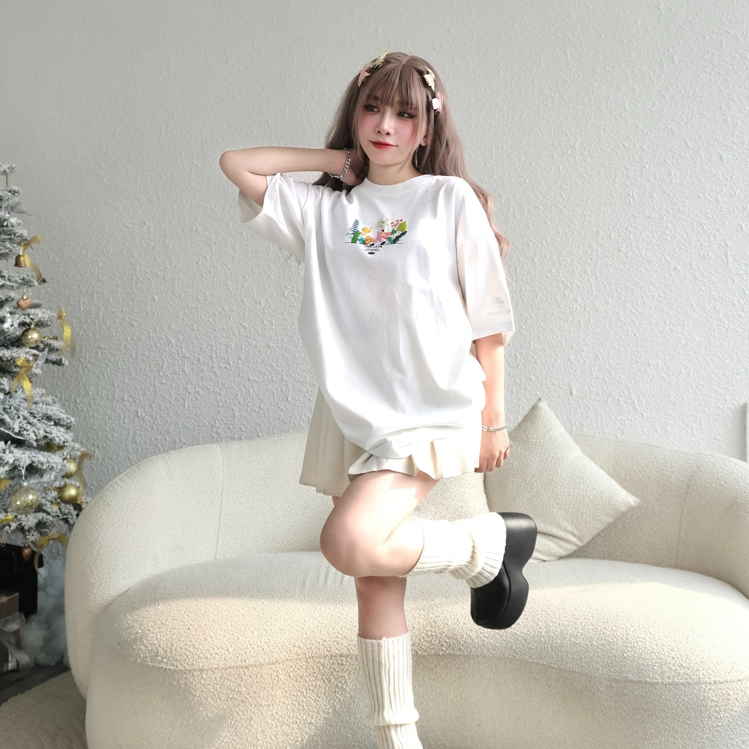 áo thun oversize cslavie garden white 678