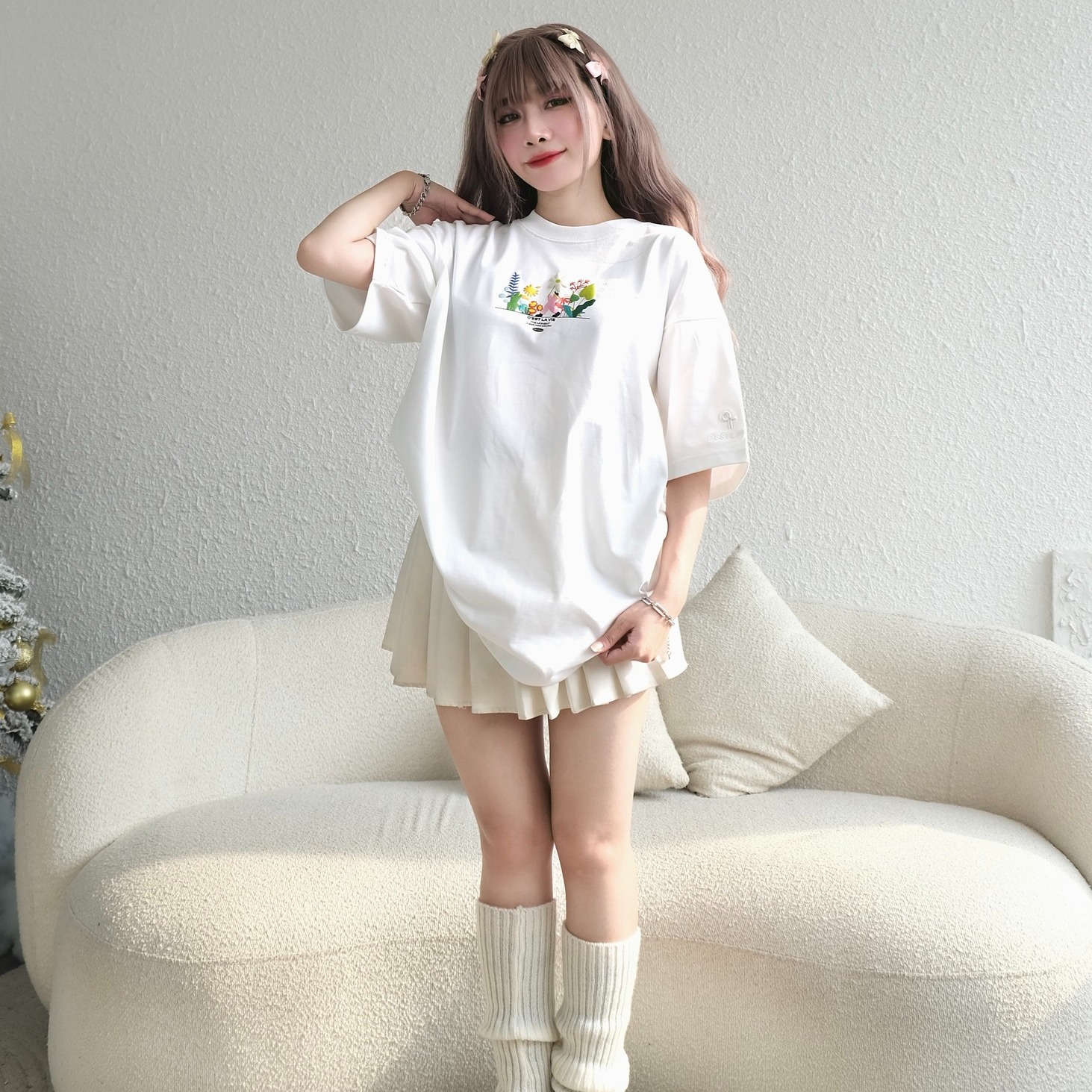 áo thun oversize cslavie garden white