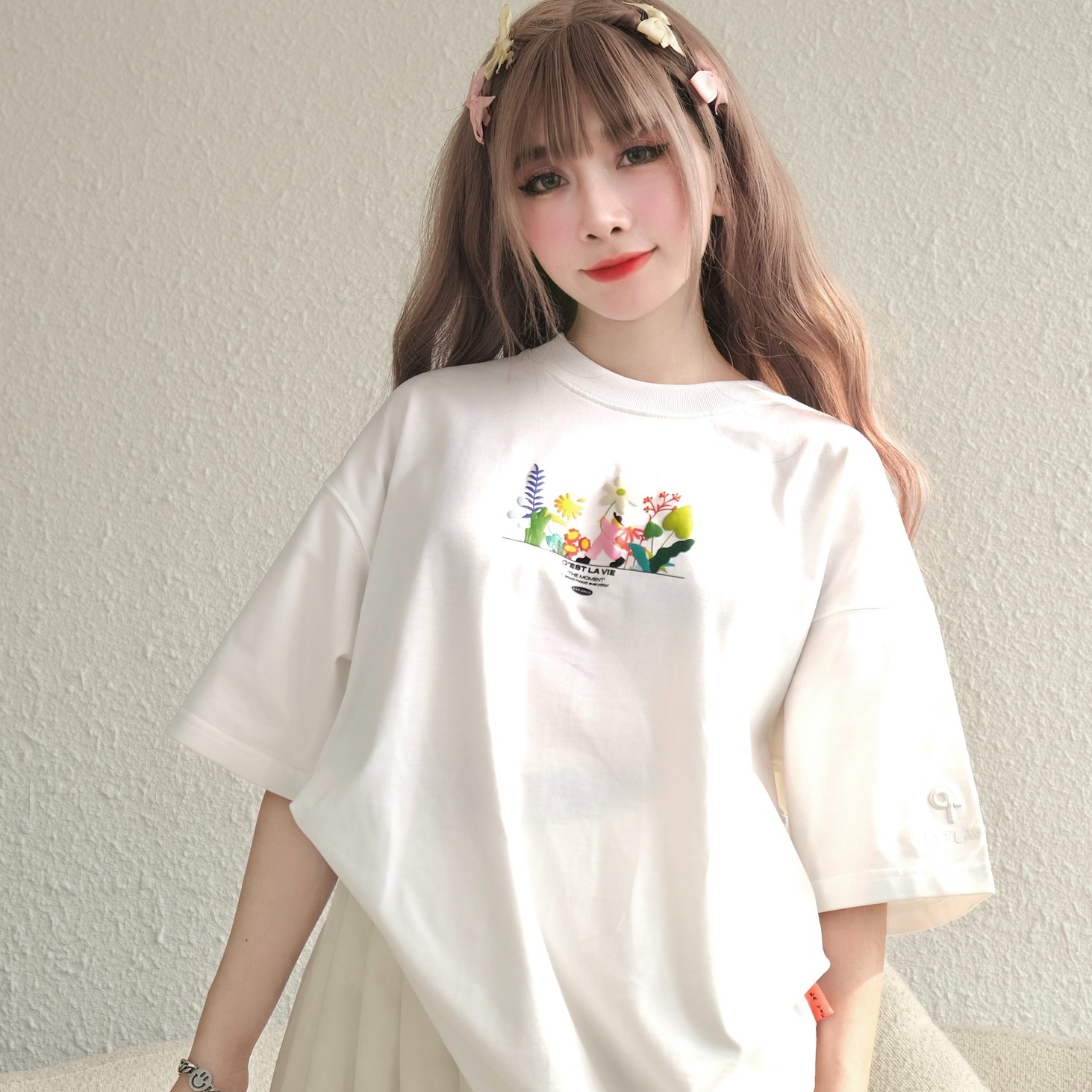 áo thun oversize cslavie garden white