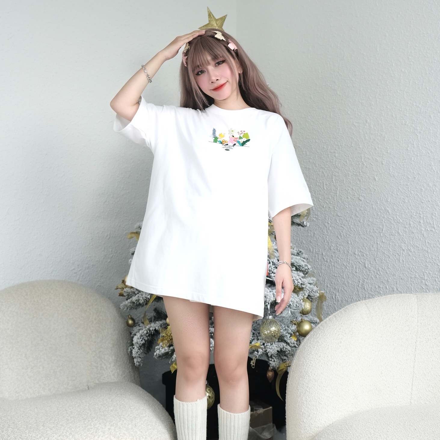 áo thun oversize cslavie garden white