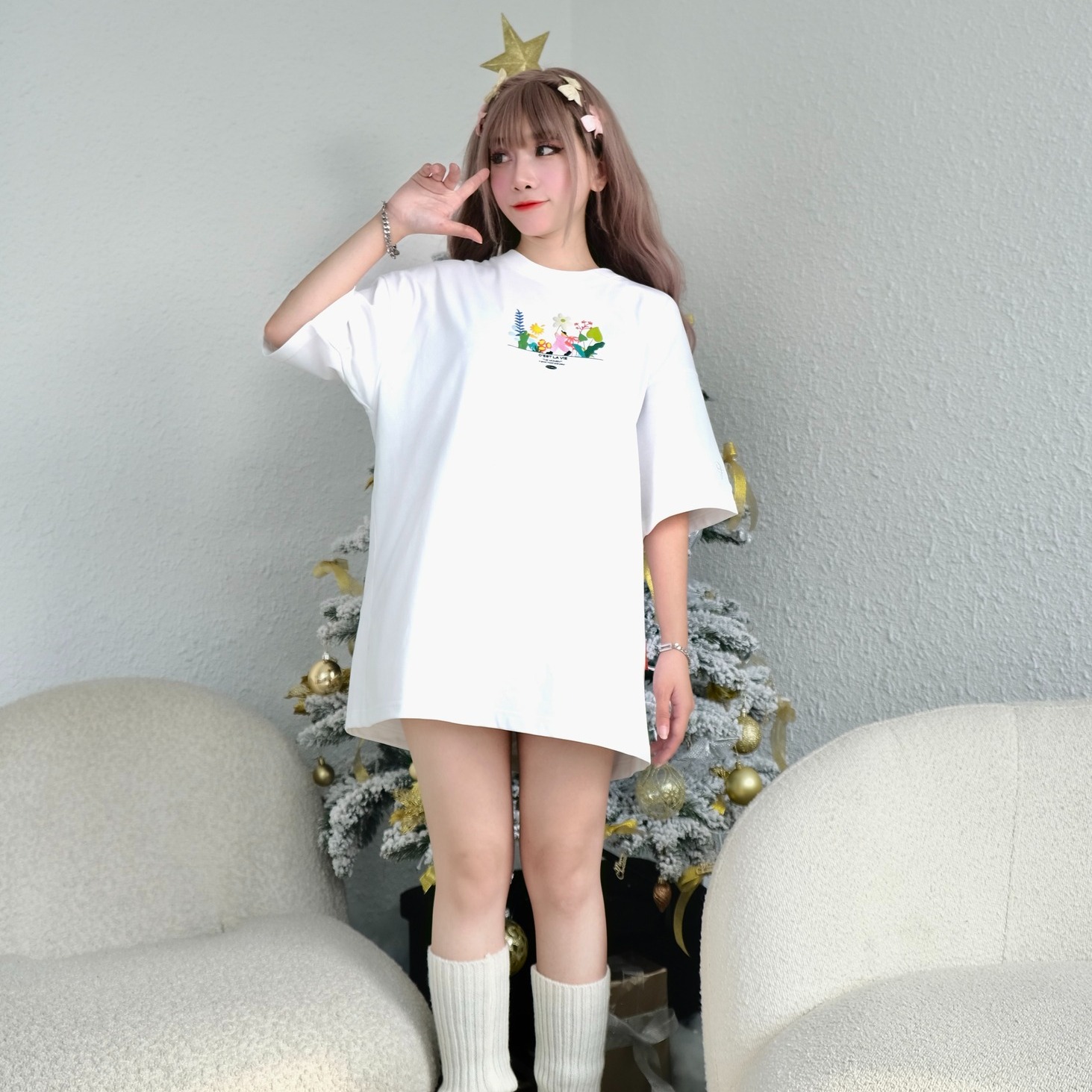 áo thun oversize cslavie garden white 937