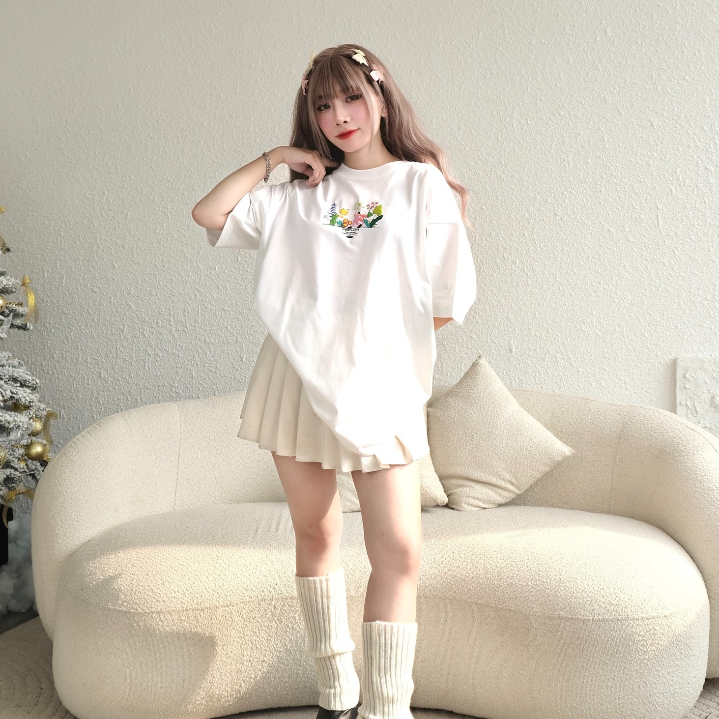 áo thun oversize cslavie garden white 832