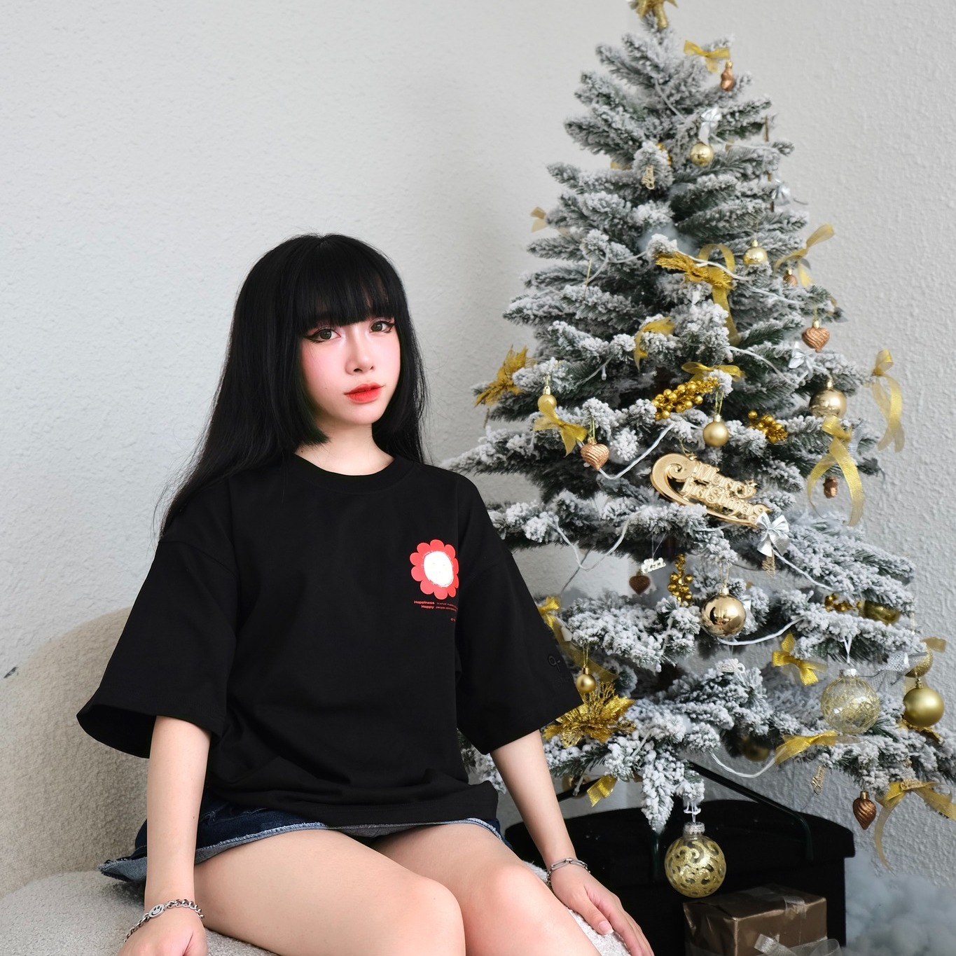 áo thun oversize cslavie smile eri black