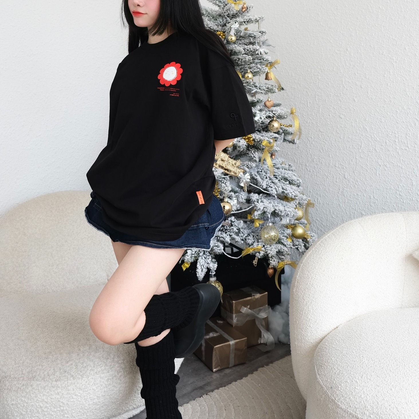 áo thun oversize cslavie smile eri black