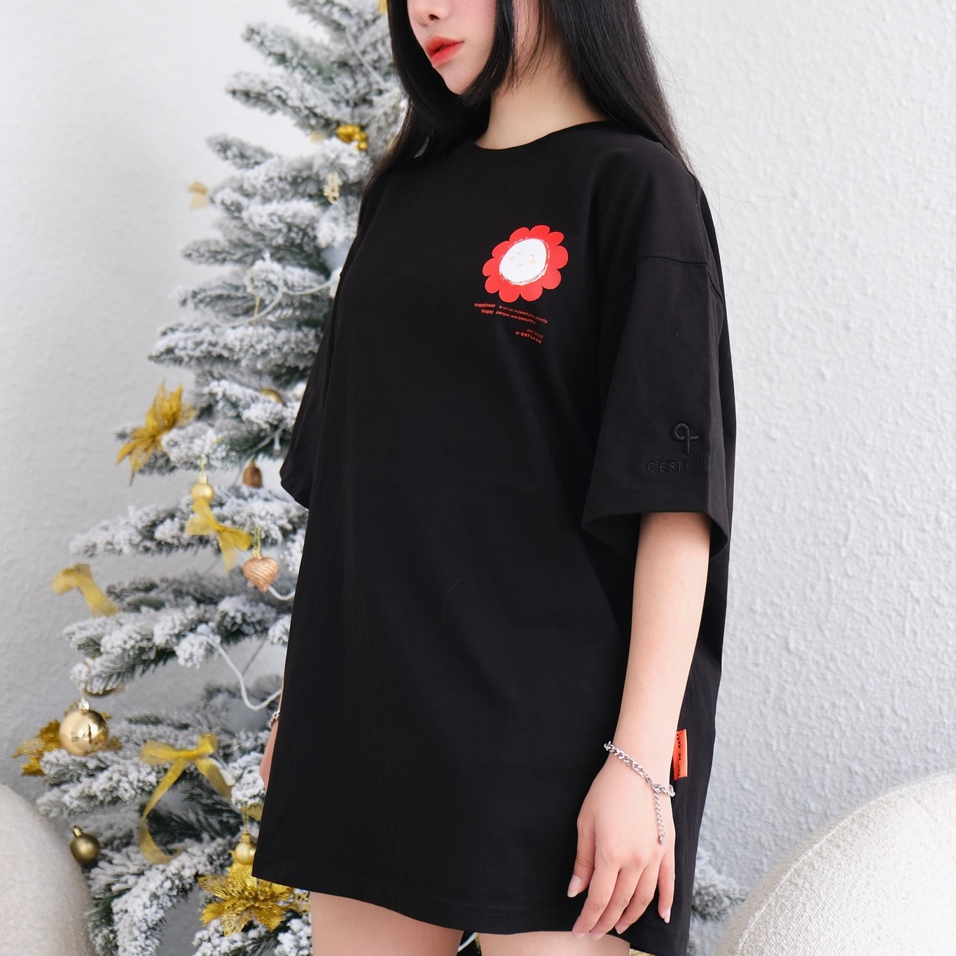 áo thun oversize cslavie smile eri black