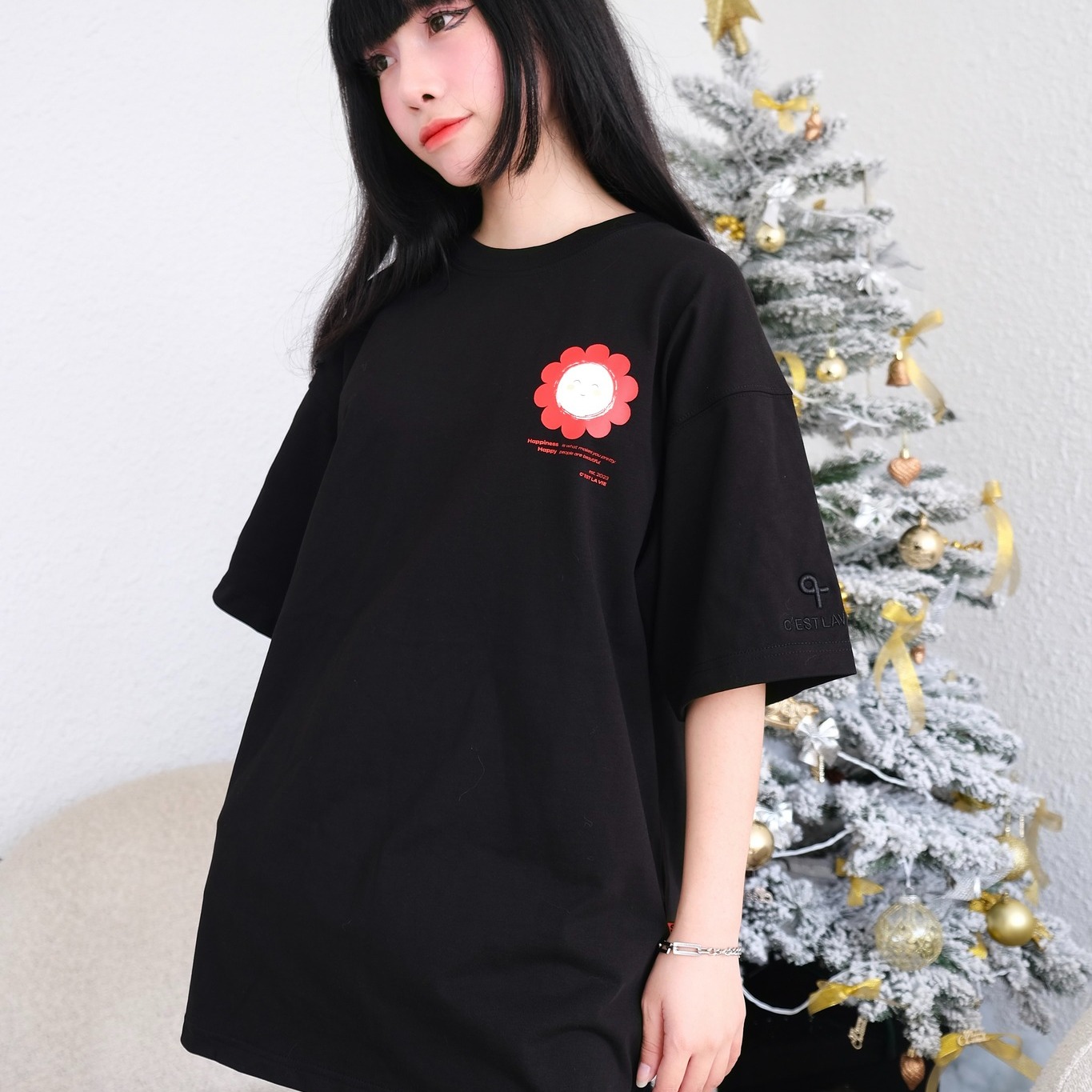 áo thun oversize cslavie smile eri black