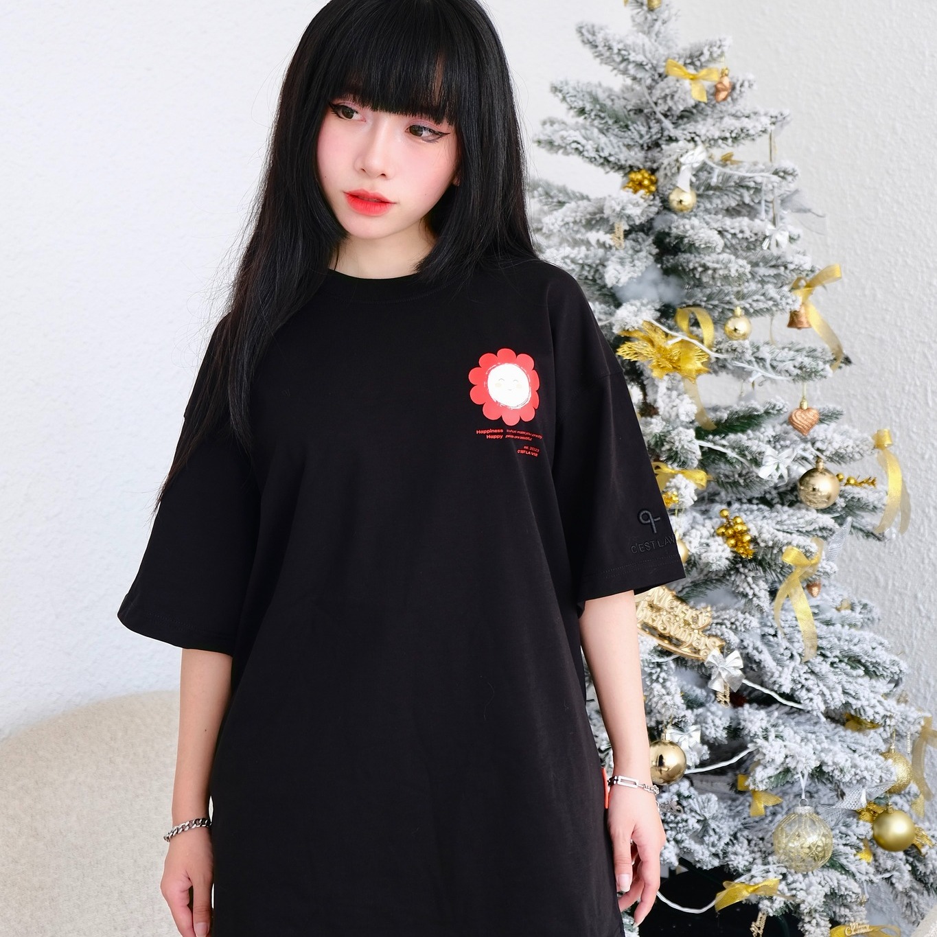 áo thun oversize cslavie smile eri black