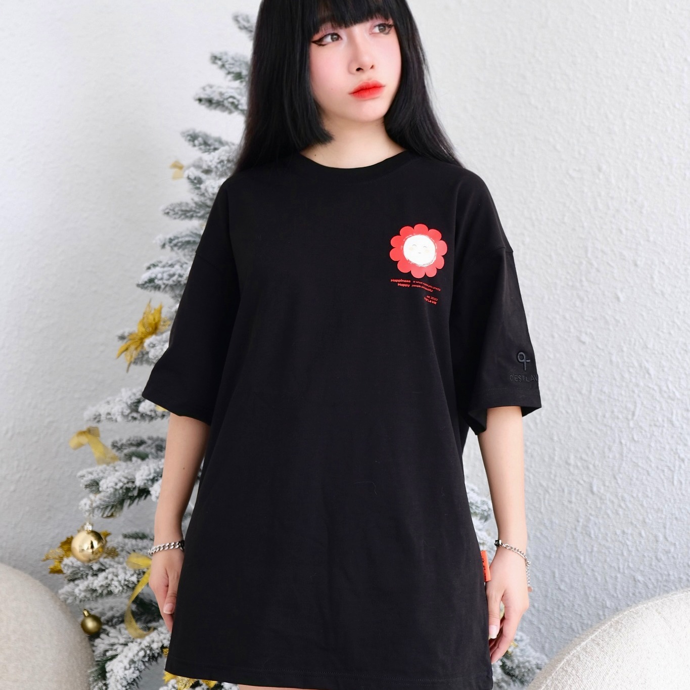 áo thun oversize cslavie smile eri black