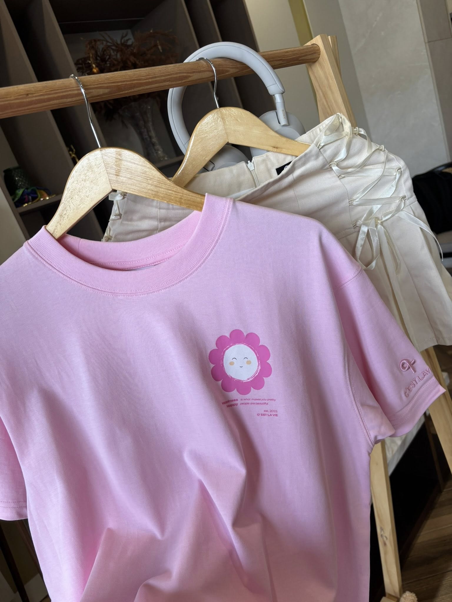 áo thun oversize cslavie smile eri pink