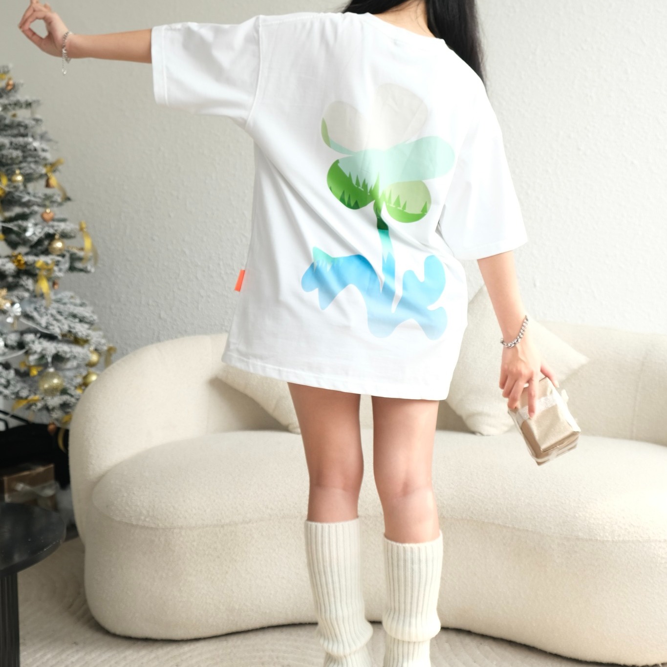 áo thun oversize cslavie tree white