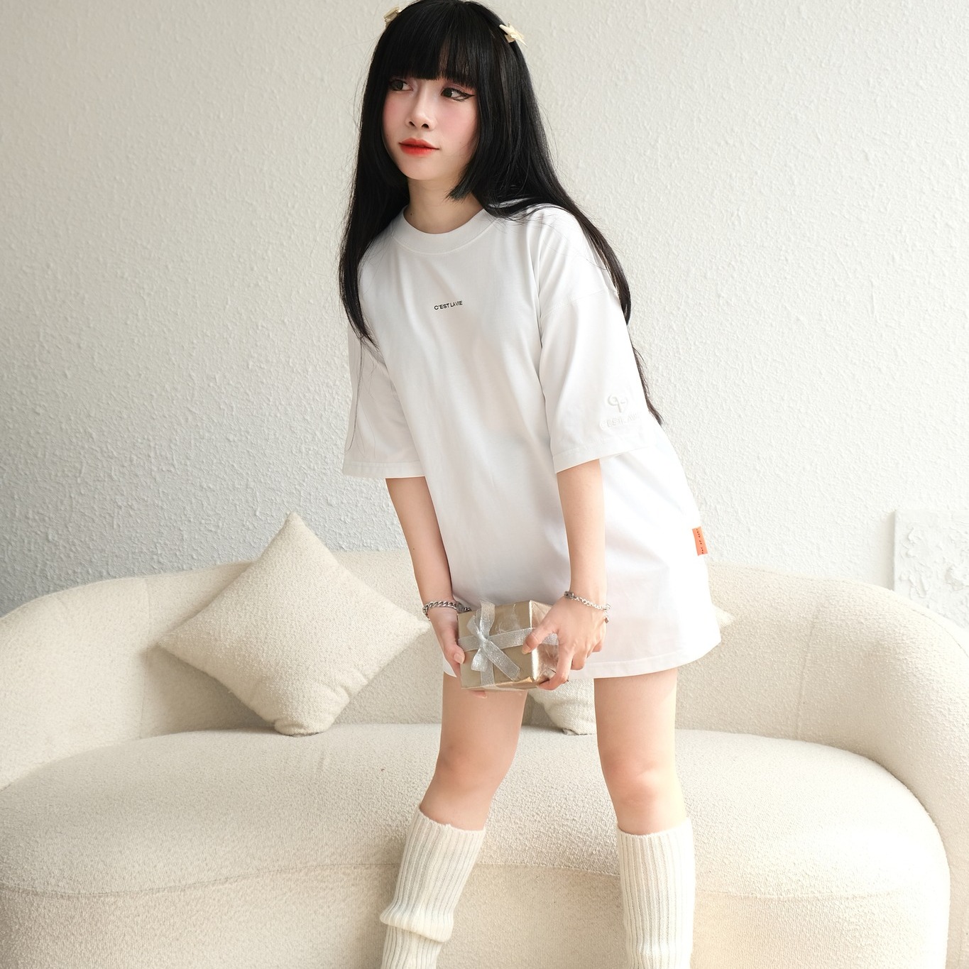 áo thun oversize cslavie tree white