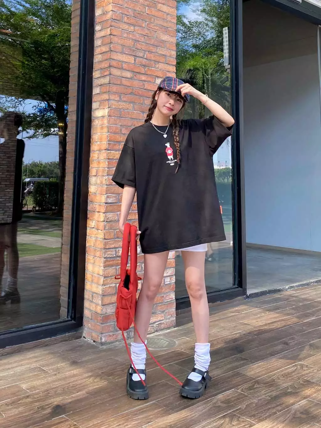 áo thun oversize cslavie white bear reindeer black 946