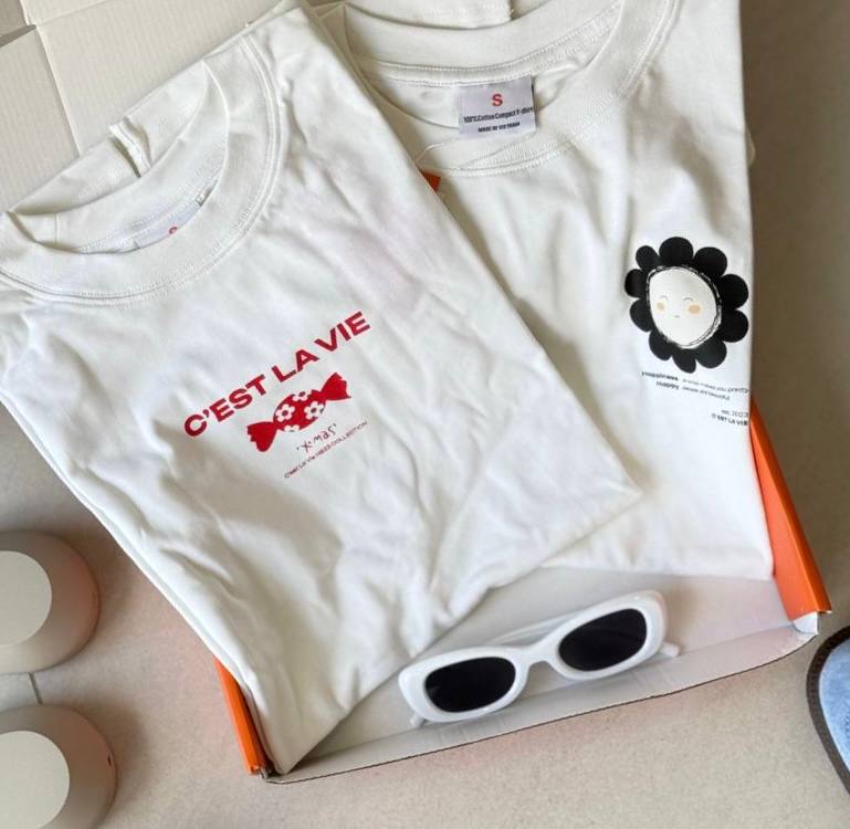 áo thun áo thun oversize cslavie–set white local brand Việt Nam
