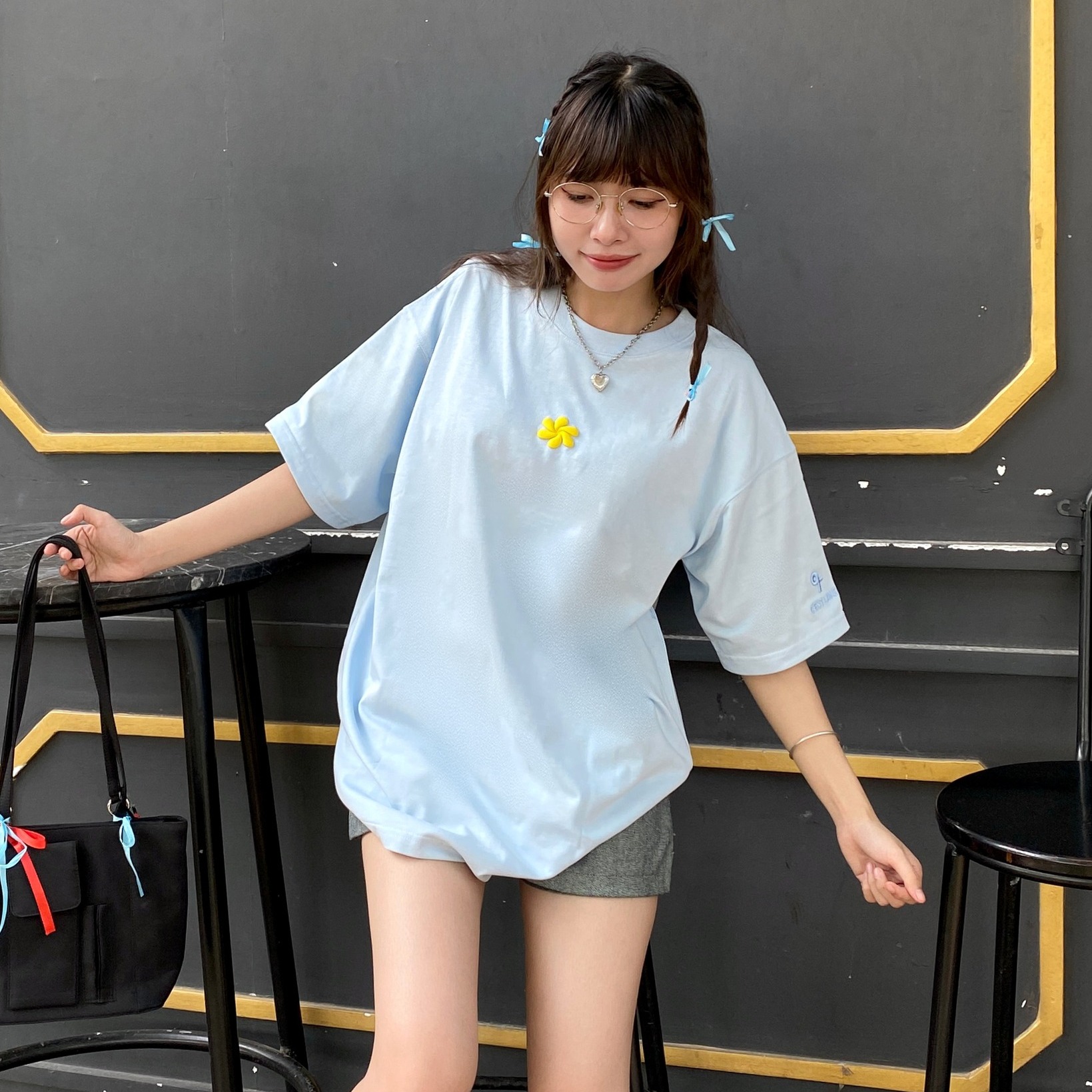 áo thun oversize nu cslavie blue