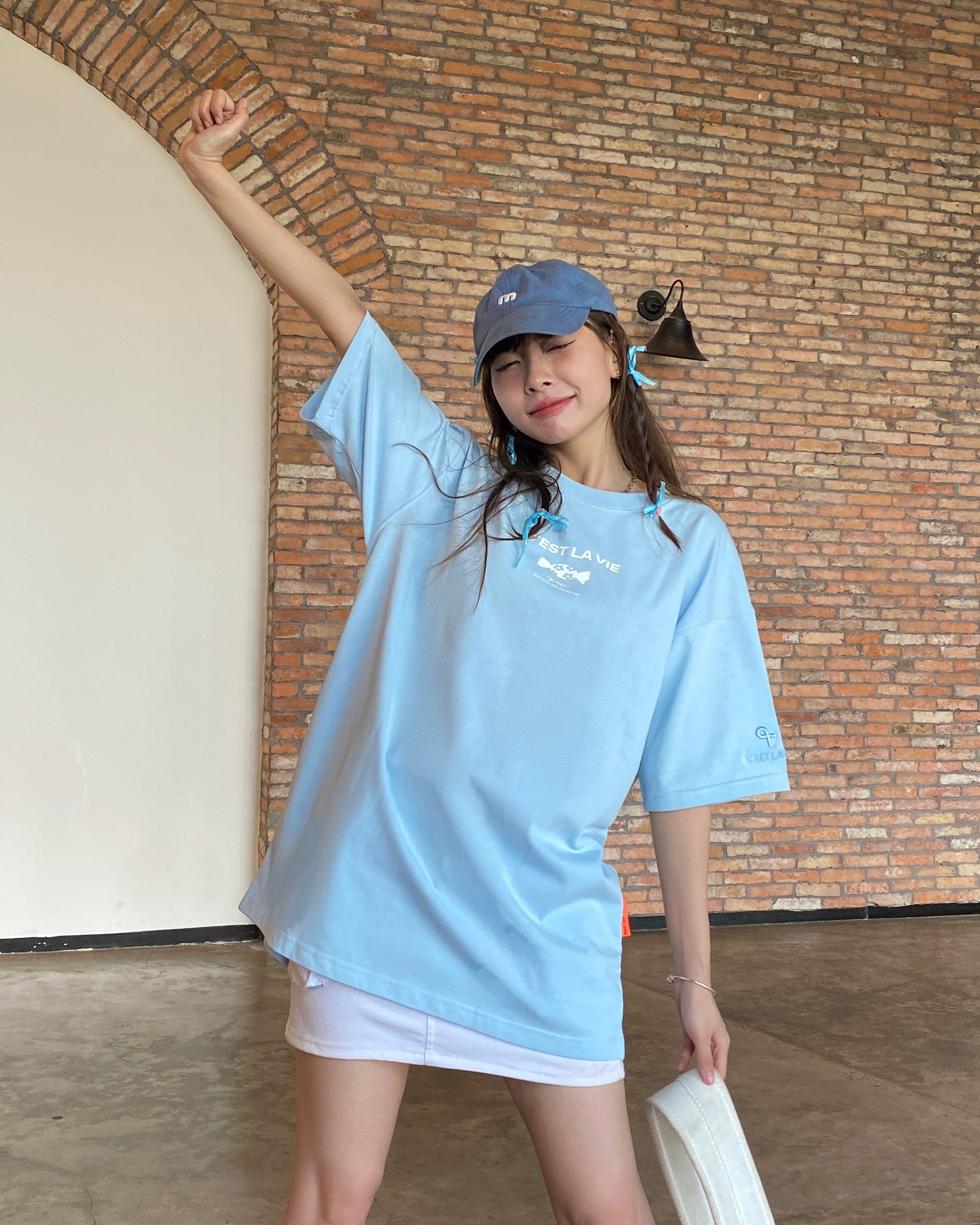 áo thun oversize nu cslavie candy blue 496