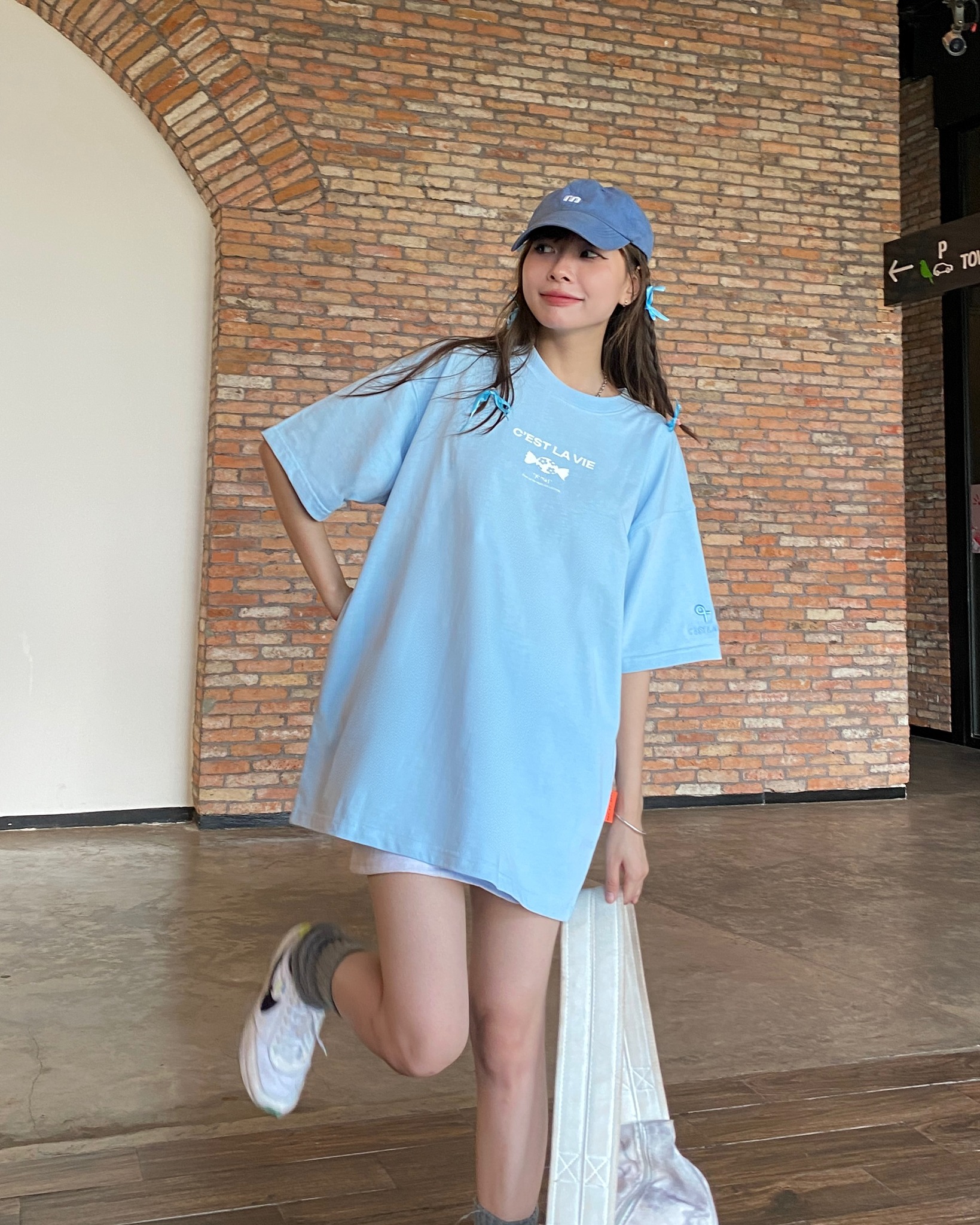 áo thun áo thun oversize nu cslavie candy blue outfit hàng ngày