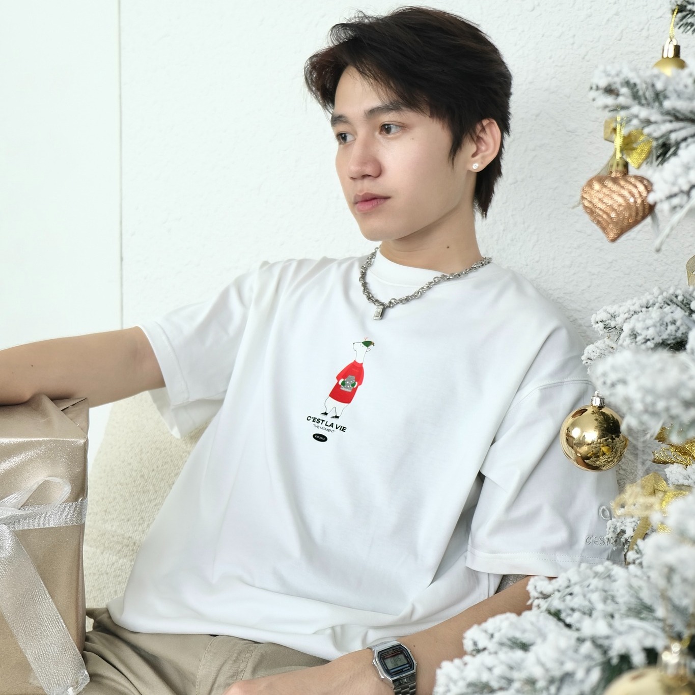 outfit áo thun unisex cslavie bear white local brand Việt Nam
