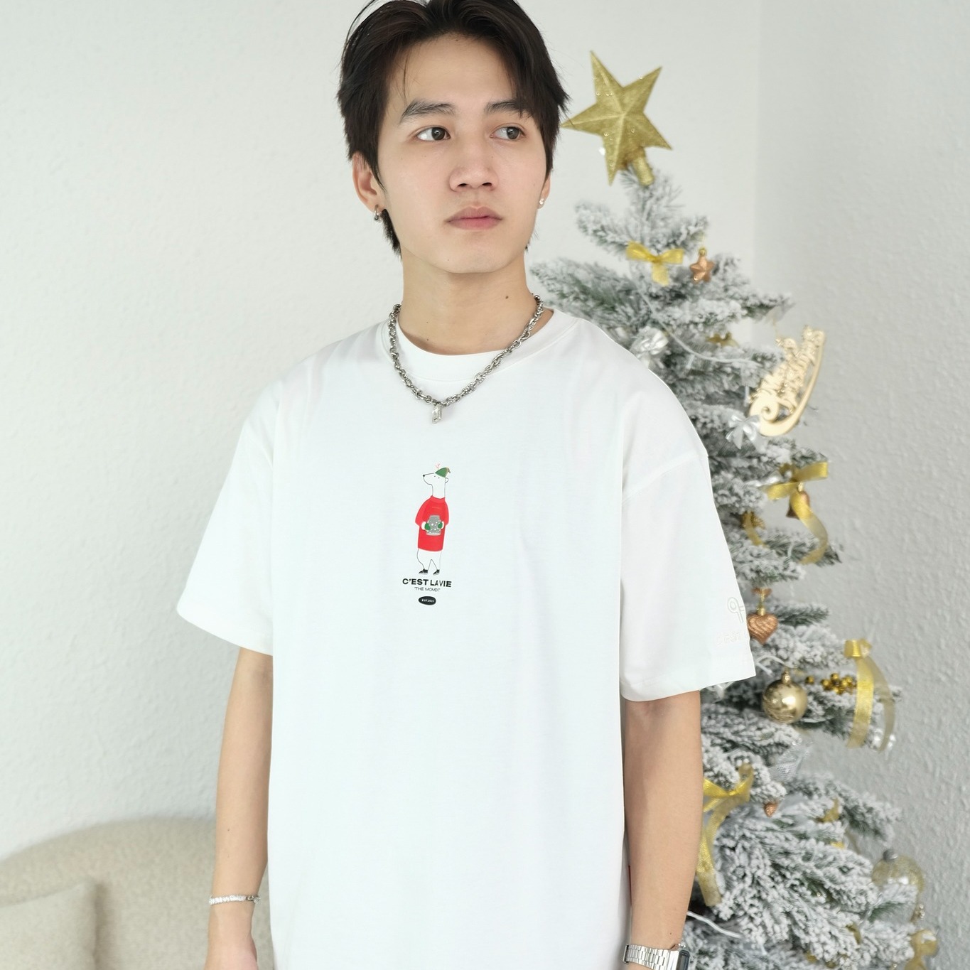 áo thun áo thun unisex cslavie bear white dễ phối đồ